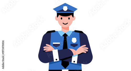 Smiling police officer in uniform standing.