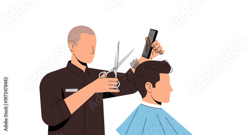 Man getting a haircut by barber.