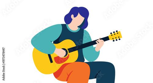 Woman Playing Acoustic Guitar Sitting.