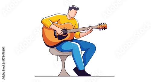 Man Playing Acoustic Guitar Sitting Down.
