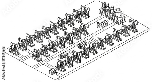 Row of Mechanical Pumpjacks in Industrial Layout.