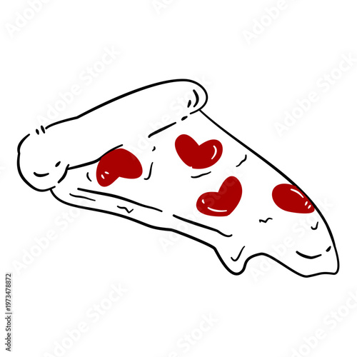 slice of pizza with heart shape pepperoni 