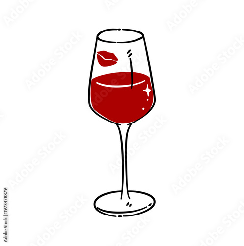 glass of wine with kiss mark