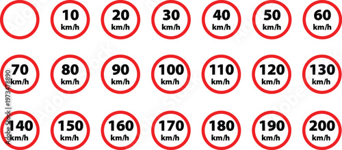 A graphic illustration of speed limit signs in kilometers per hour