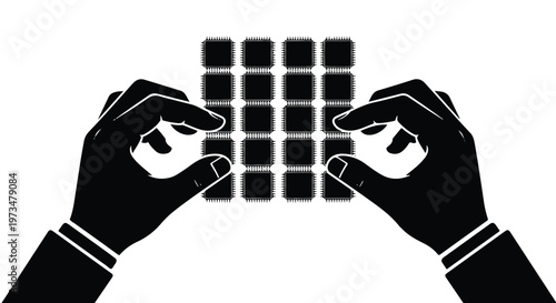Hands holding a grid of squares.