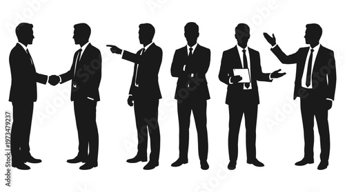 Silhouettes of businessmen in various poses.