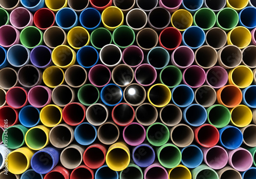 Colorful plastic tubes arranged in a vibrant geometric pattern