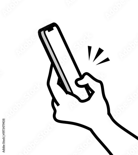 Close-up of hand using smartphone with thumb, one-handed mobile use, line art