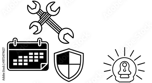 Security and maintenance icons with calendar and tools