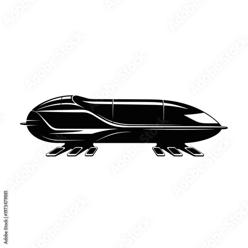 Sleek Black Bobsleigh Isolated on White Background for Winter Sports.