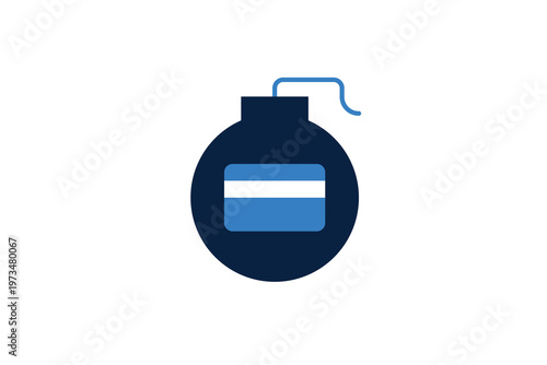 Credit card combined with a bomb symbol representing financial risk or account frozen. This Vector Illustration warns of debt, bankruptcy, or security threats.