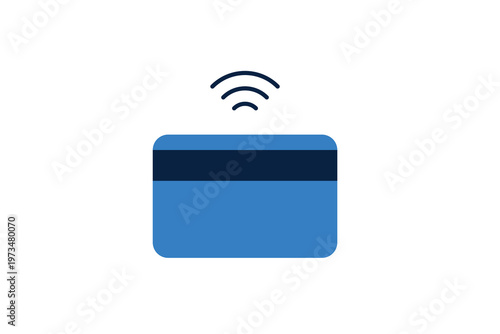 Credit card with a wireless signal icon representing NFC and contactless payment technology. Modern Vector Illustration for fintech, fast checkout, and electronic wallets.