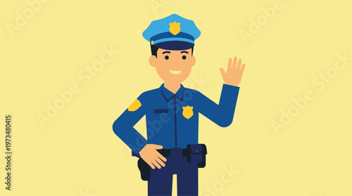 A cartoon police officer waving hello.