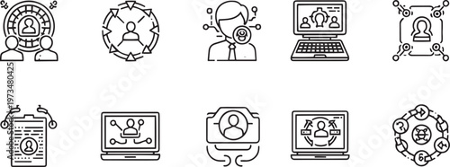 Digital Identity and User Authentication Line Icon Set for Cybersecurity