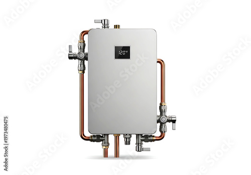 Modern electric tankless water heater with digital display