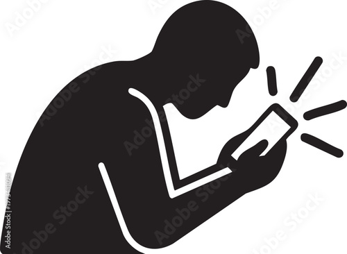 A person intensely focused on their smartphone with a radiant light effect emanating from the device