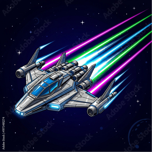 Futuristic Sleek Starfighter Spacecraft With Engine Trails.