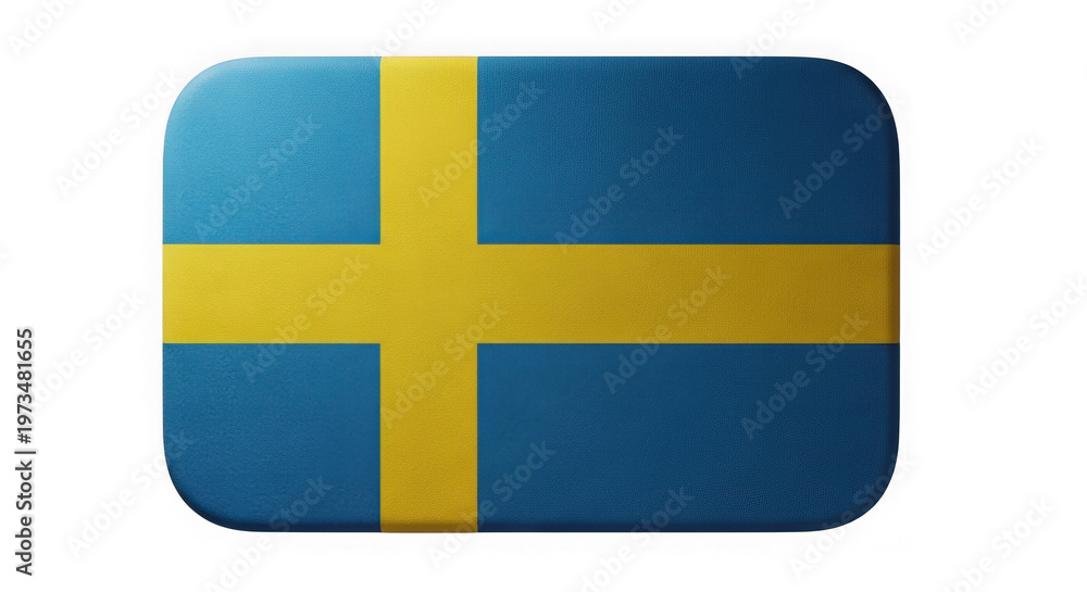 Fototapeta premium Swedish flag button with rounded corners isolated on transparent background