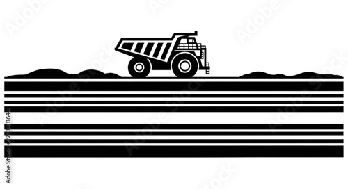 Silhouette Dump Truck Heavy Construction Vehicle On Ground.