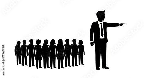 Silhouette Business Leader Pointing Directing Team Line.