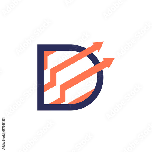Orange Arrows in Dark Letter D.