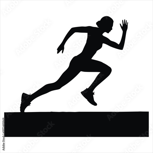 A silhouette of a woman running over a hurdle in a athletic competition