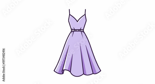 A stylized illustration of a light purple dress with thin straps and a flared skirt