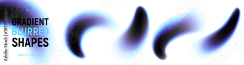 Set of dynamic gradient splashes. Vibrant vector shapes with blur edges and iridescent gradient. Neon gradients isolated on light background.