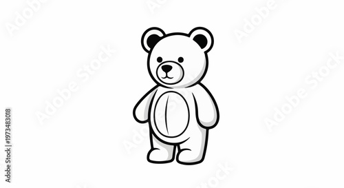 A simple cartoon drawing of a white teddy bear standing against a white background