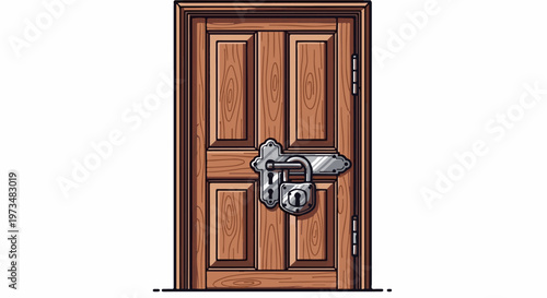 A wooden door with a secured lock and latch