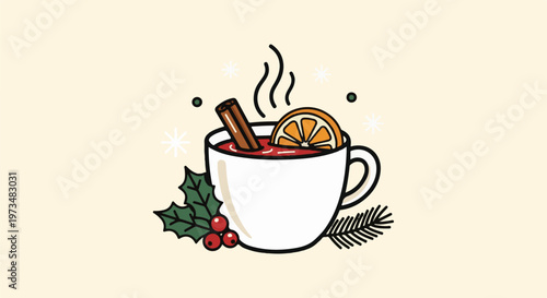 Cozy spiced beverage with orange slice, cinnamon, and festive foliage