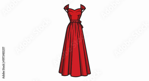 A full-length red dress with a sweetheart neckline and flowing skirt