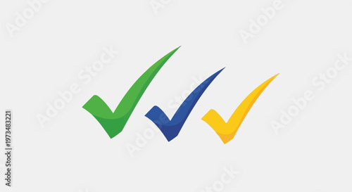 Three checkmarks in green, blue, and yellow, presented on a light gray background