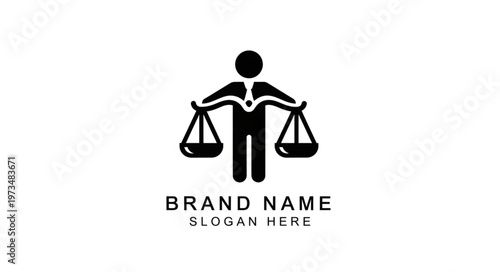 Stylized justice scales and human figure logo symbol.