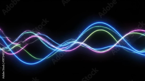 Colorful Neon Lights Waving in Darkness.