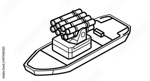 Small military patrol boat with rocket launcher.