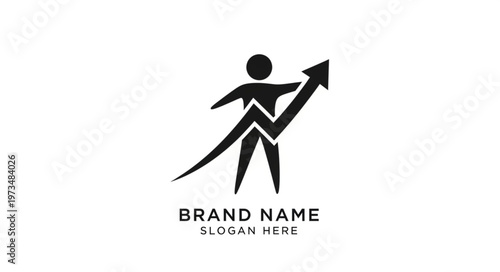 Stylized Business Person Logo With Upward Arrow.