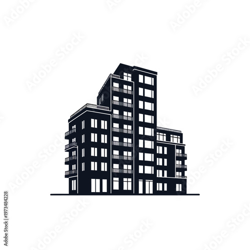 Modern vector illustration of a sleek city building complex with balconies and large windows vectorrr