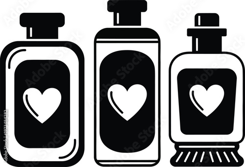 Silhouette perfume bottles with heart motifs a minimalist vector illustration