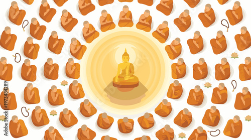 Visakha Bucha Celebration with Monks Praying Illustration
