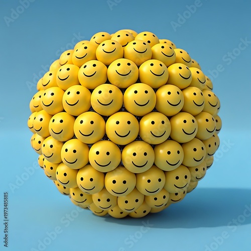 Large Sphere Formed By Many Small Yellow Happy Face Balls.