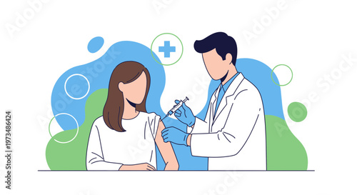 Doctor giving vaccine injection to a woman, healthcare concept illustration