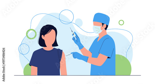 Doctor giving vaccination to patient, healthcare concept, medical injection, immunization, prevention