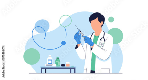 Doctor preparing syringe for vaccination, medical concept illustration