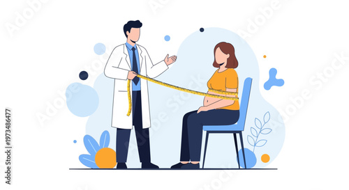 Doctor measuring pregnant woman's belly with tape measure for health checkup