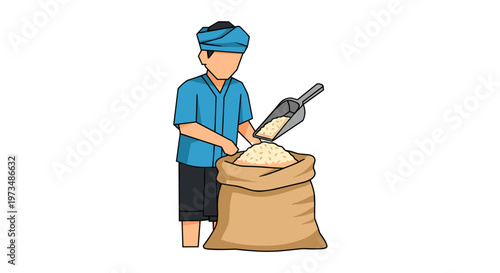 Man scooping from large sack.