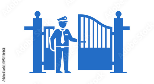Security Guard Opening Gate.