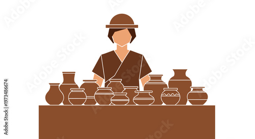Woman working with clay pottery.