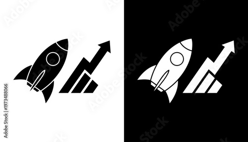 Rocket Ship Icon with Arrows.