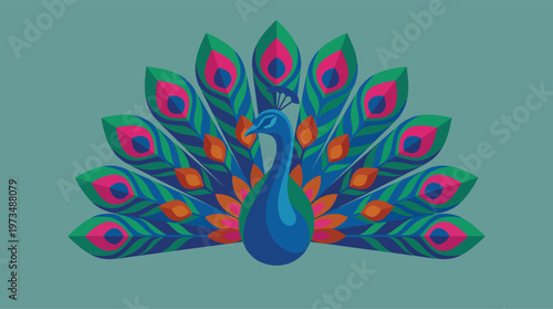 Vibrant peacock with colorful feathers spread.